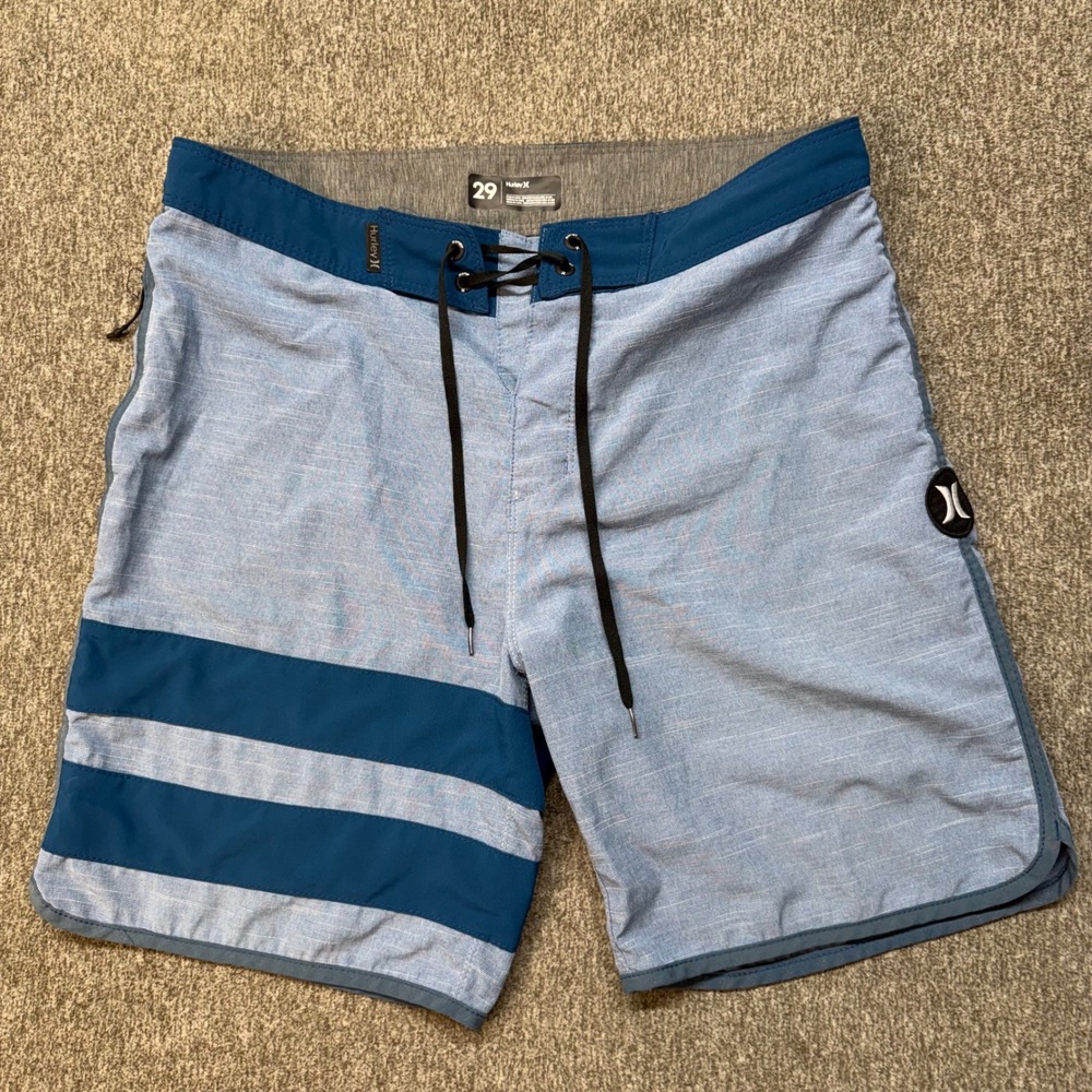 Hurley Phantom Mens Blue Striped Board Shorts Swim Trunks Size 29 000‎